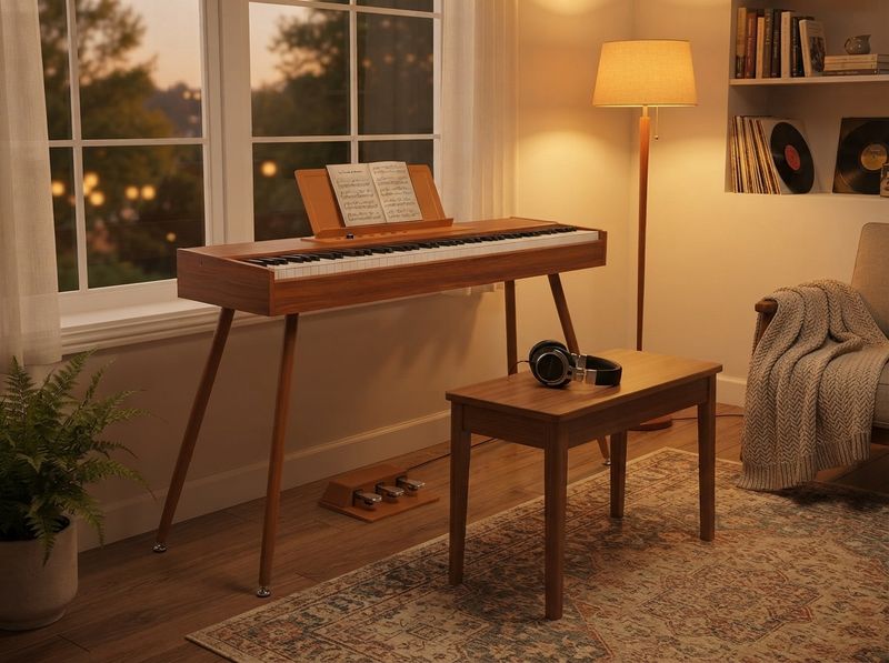 B-88 Digital Piano beside a laptop running a session